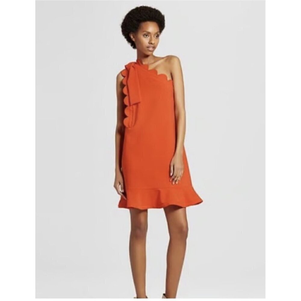 Victoria Beckham For Target NWT Orange One Shoulder Scalloped Edge Dress Size 3X